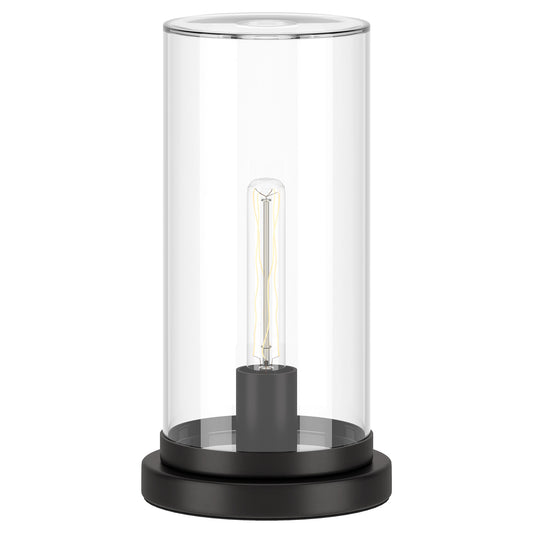 Lampe de table en métal noir de 13 po avec abat-jour cylindrique transparent