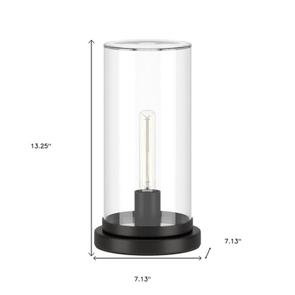 Lampe de table en métal noir de 13 po avec abat-jour cylindrique transparent