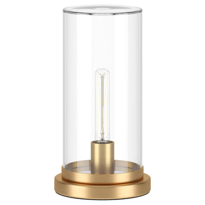 Lampe de table en métal et laiton de 13 po avec abat-jour cylindrique transparent