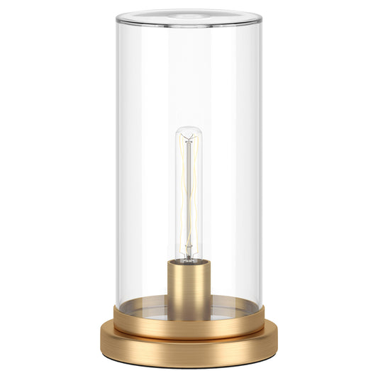 Lampe de table en métal et laiton de 13 po avec abat-jour cylindrique transparent