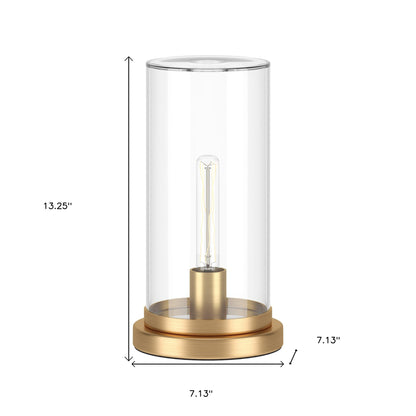 Lampe de table en métal et laiton de 13 po avec abat-jour cylindrique transparent