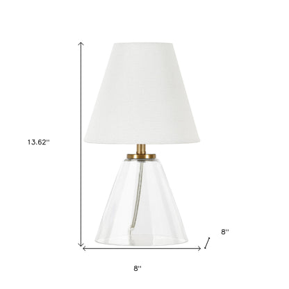 Lampe de table géométrique en verre transparent de 14 po avec abat-jour tambour blanc