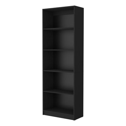 71" Black Five Tier Bookcase