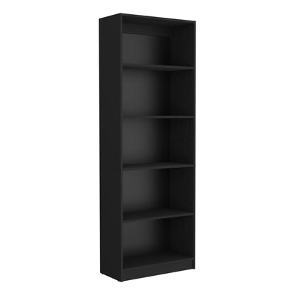 71" Black Five Tier Bookcase