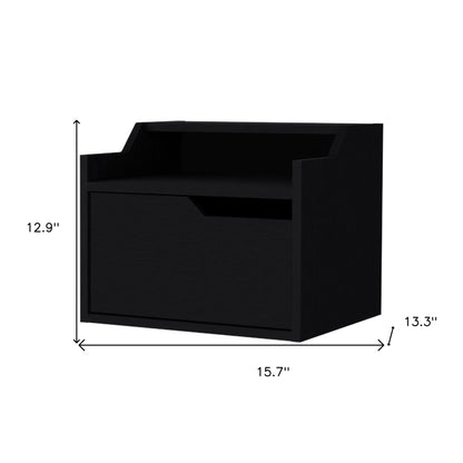 13" Black One Drawer Faux Wood Floating Nightstand