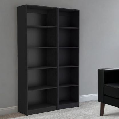 71" Black Five Tier Bookcase