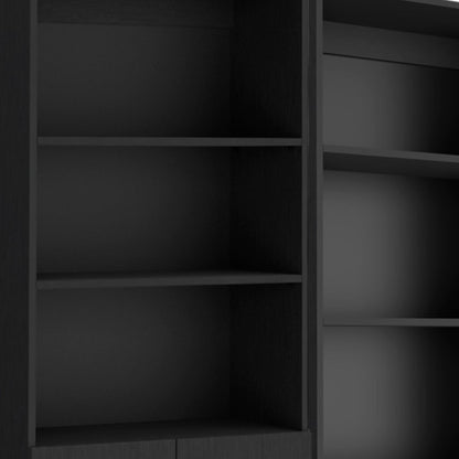 Set of Two 71" Black Five Tier Bookcase With Two Doors