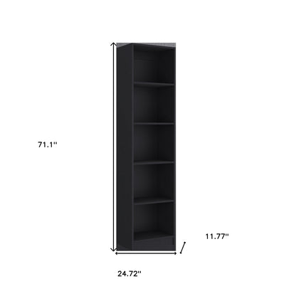 71" Black Five Tier Bookcase with Two doors