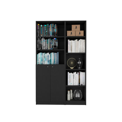 71" Black Five Tier Bookcase with Two doors