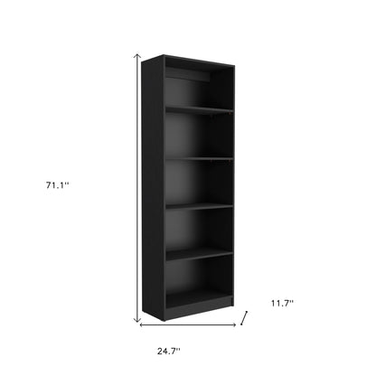 71" Black Five Tier Bookcase with Two doors