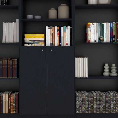 71" Black Five Tier Bookcase with Two doors