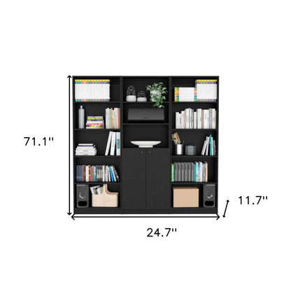 71" Black Five Tier Bookcase with Two doors