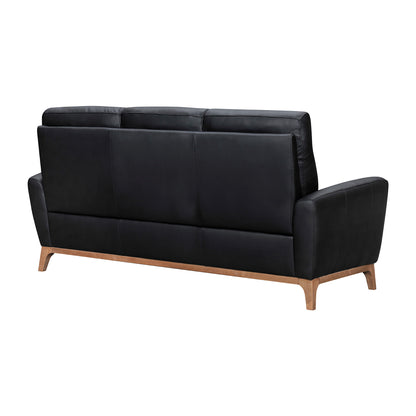 83" Black Leather Sofa With Brown Legs