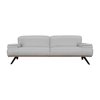 89" Gray Leather Sofa With Black Legs