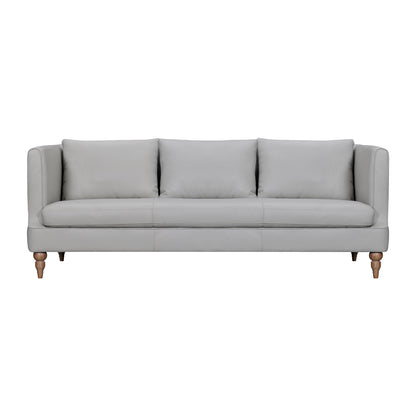 85" Gray Leather Sofa With Brown Legs