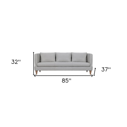 85" Gray Leather Sofa With Brown Legs