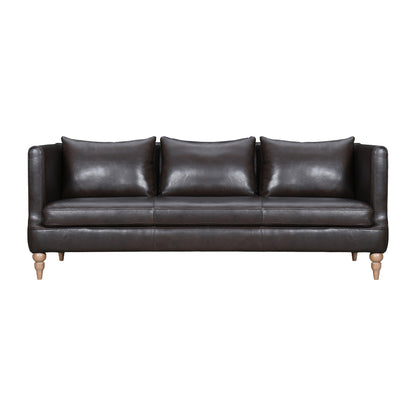 85" Dark Brown Leather Sofa With Brown Legs