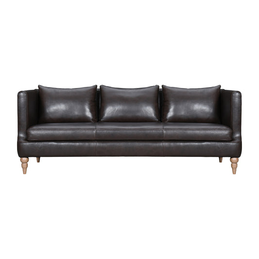 85" Dark Brown Leather Sofa With Brown Legs