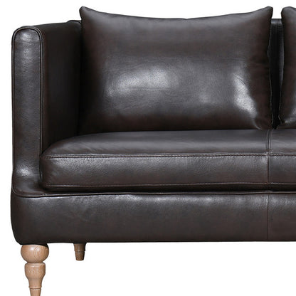 85" Dark Brown Leather Sofa With Brown Legs