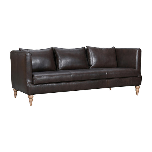 85" Dark Brown Leather Sofa With Brown Legs