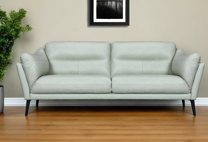 87" Mint Green Leather Sofa With Black Legs