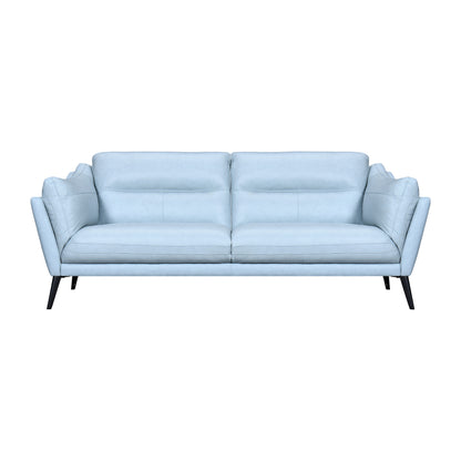 87" Sky Blue Leather Sofa With Black Legs