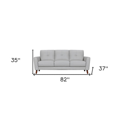 82" Light Slate Gray Leather Sofa With Brown Legs