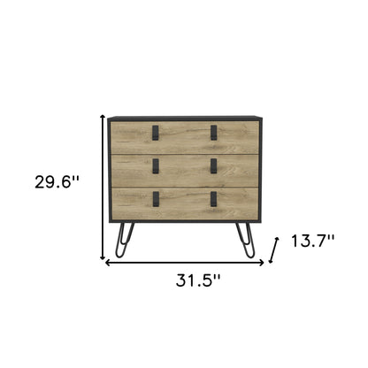 Commode à trois tiroirs de 32 po en bois naturel et noir