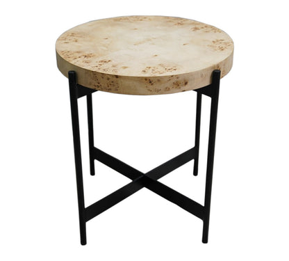 22" Black And Brown Wood And Metal Round End Table