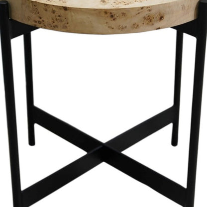 22" Black And Brown Wood And Metal Round End Table