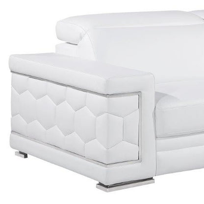 89" White Leather Sofa With Silver Legs