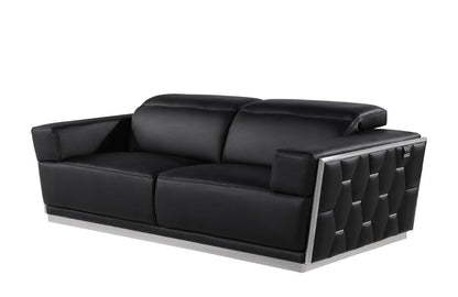 89" Black And Silver Leather Sofa