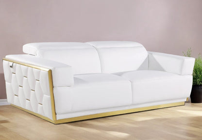 89" White And Silver Leather Sofa