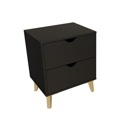 24" Black Two Drawer Faux Wood Nightstand