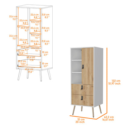 Commode à deux tiroirs blanche et naturelle de 20 po