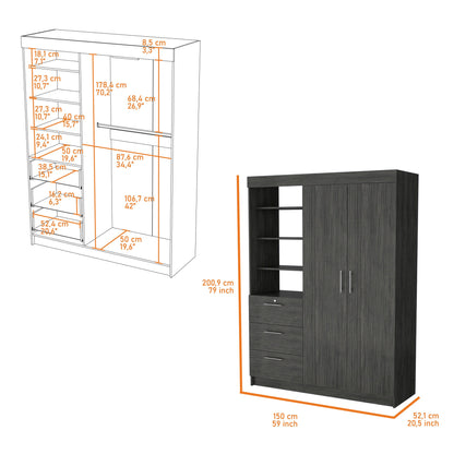 59" Gray Three Drawer Combo Dresser