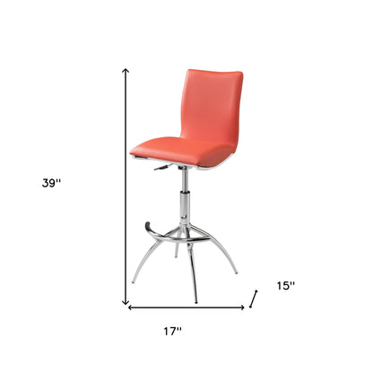 Ensemble de deux chaises de bar à dossier bas réglables en hauteur en similicuir et métal orange et argent