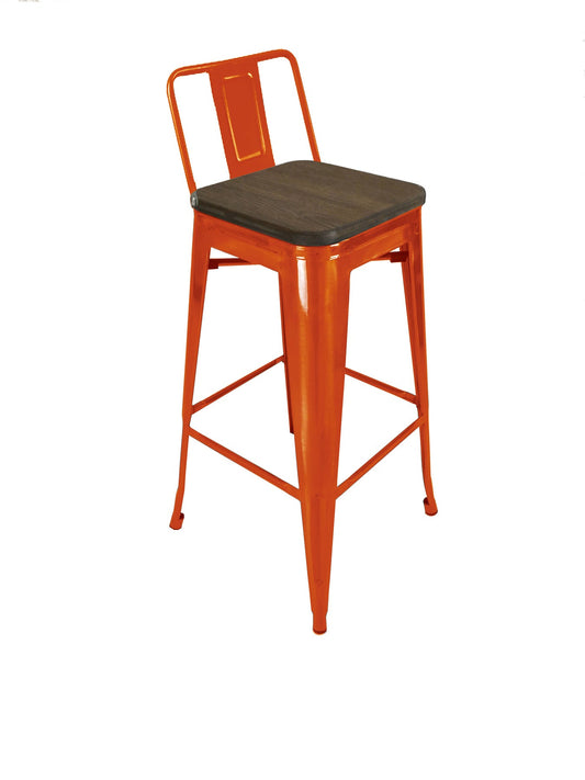 Ensemble de quatre chaises de bar à dossier bas en bois et acier de 30 po, marron et orange