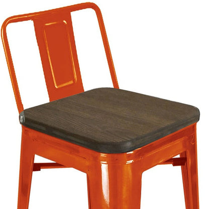 Ensemble de quatre chaises de bar à dossier bas en bois et acier de 30 po, marron et orange