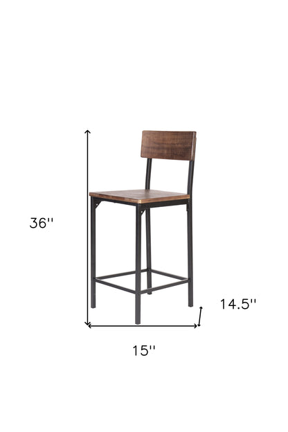 Ensemble de deux chaises de bar de 25 po en bois récupéré et en métal brun et noir à hauteur de comptoir