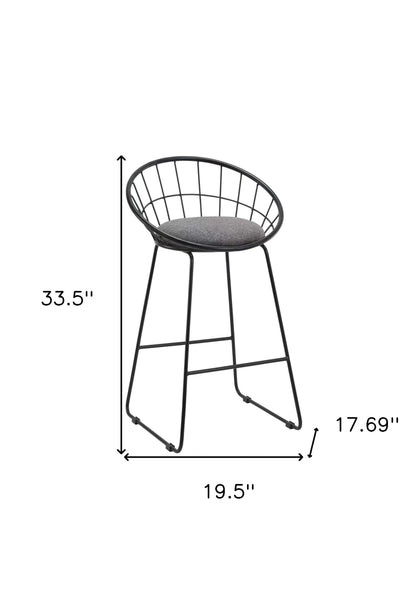 Ensemble de deux chaises de bar à dossier bas en tissu gris et noir et métal de 26 po