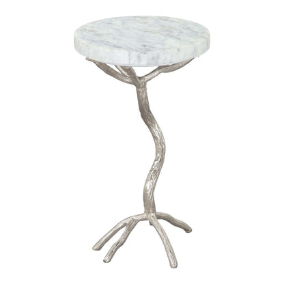 22" Silver And White Marble Round End Table