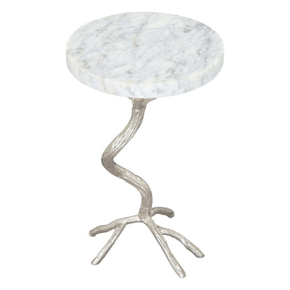 22" Silver And White Marble Round End Table