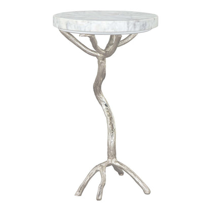 22" Silver And White Marble Round End Table