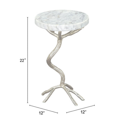 22" Silver And White Marble Round End Table