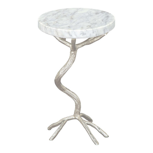 22" Silver And White Marble Round End Table