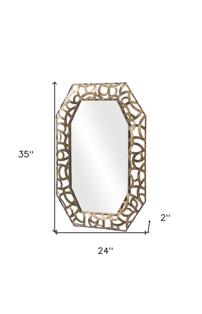 Miroir d'appoint octogonal en bronze avec cadre en acier de 35 po