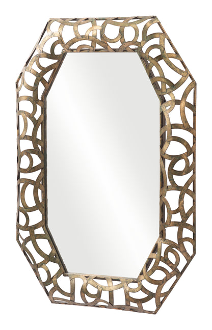 Miroir d'appoint octogonal en bronze avec cadre en acier de 35 po