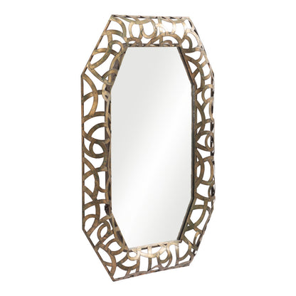 Miroir d'appoint octogonal en bronze avec cadre en acier de 35 po