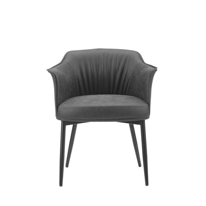 25" Charcoal And Black Faux Leather Distressed Arm Chair